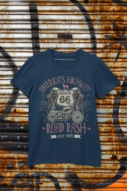 T-Shirt Route 66 America's Highway Road Rash Biker Motorrad klassisches Design 3