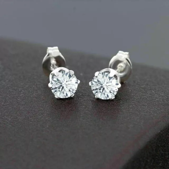 Stud Solitaire Earrings 0.50Ct Round Cut Natural Diamond Solid 14K White Gold