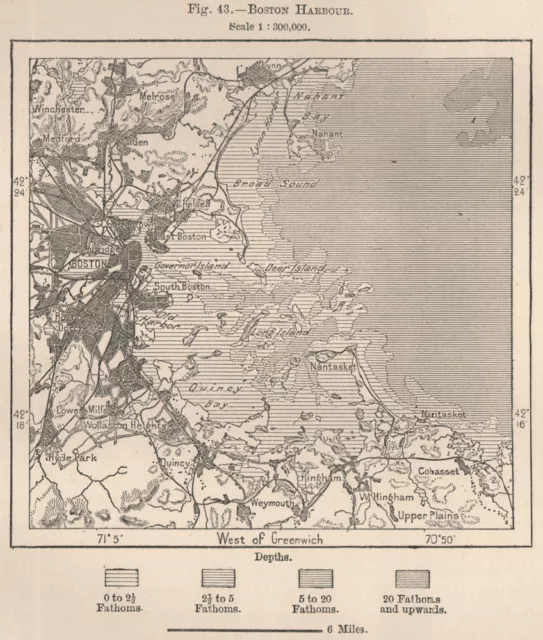 Boston Harbour. Massachusetts 1885 old antique vintage map plan chart