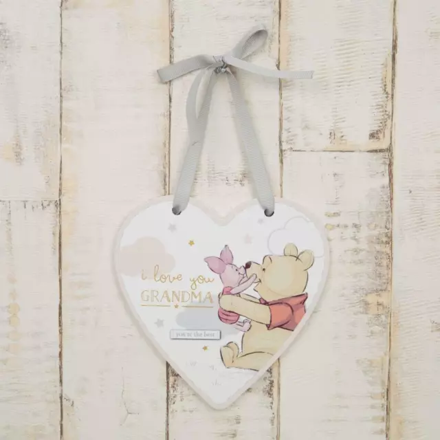 Disney 'I Love You Grandma' Heart Shape Winnie Pooh Wooden Plaque Gift DI694