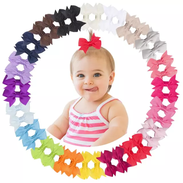 Baby Hair Clips - 40 Piece Fully Lined Hair Pins Tiny Mini 2 Hair Bows with All