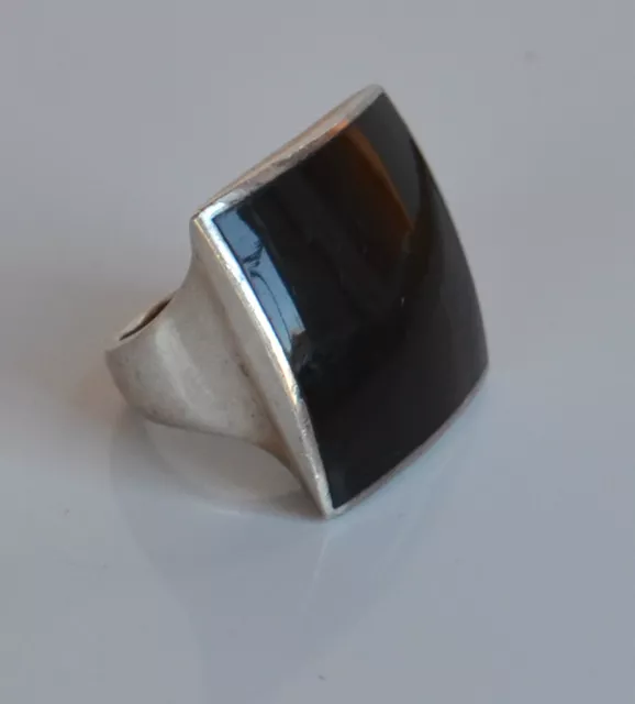 VINTAGE signed GLP modernist statement silver 925 ring ebony wood bog oak inlay