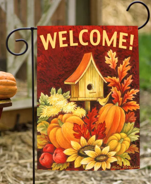 Toland Fall Birdhouse 12x18 Double Sided Welcome Fall Harvest Garden Flag