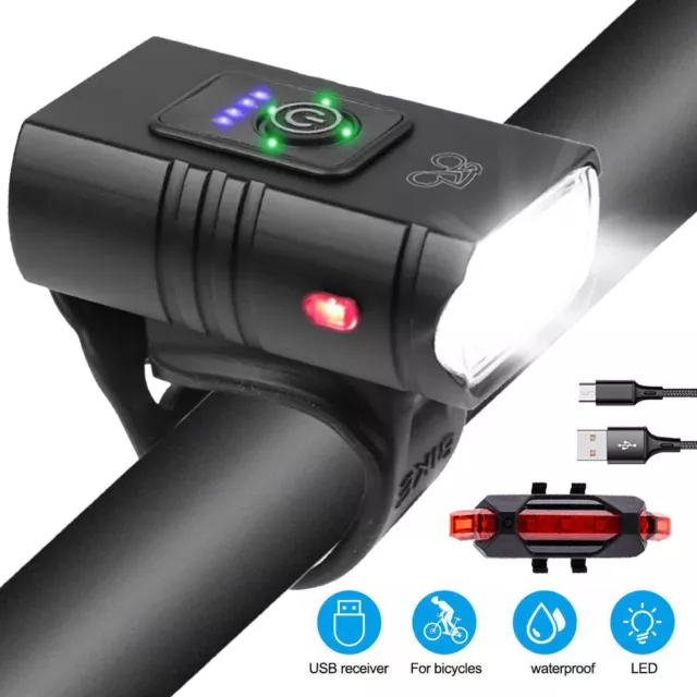 Mountain Bike Lights USB Rechargeable Bicycle T6 LED Torch Front Rear Lamp Set