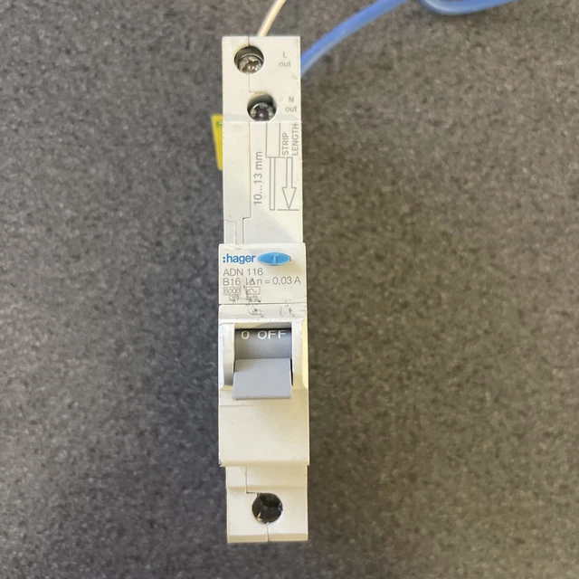 Hager ADN116 RCBO 16A 30mA Tipo AC – Interruttore Magnetotermico Differenziale Usato, 6kA