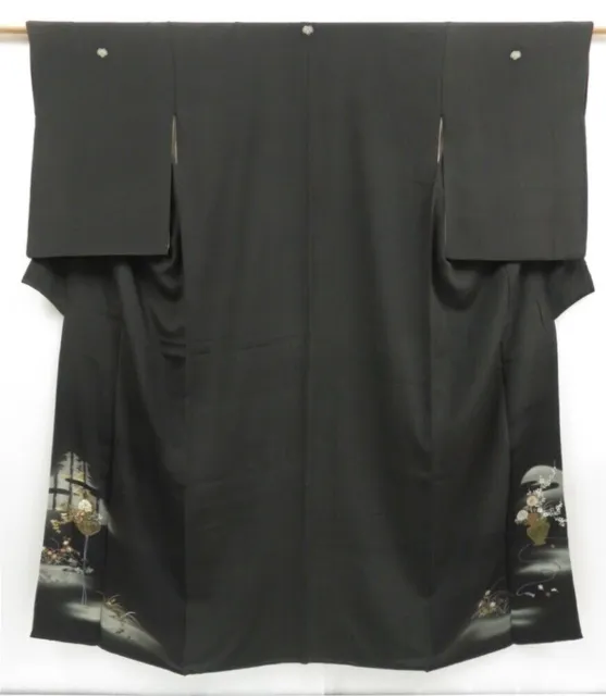 3305T09z670 Vintage Japanese Kimono Silk TOMESODE Flowers Black