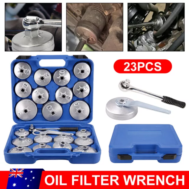 23Pcs Cup Type Oil Filter Wrench 1/2" Ring Spanner Socket Caps Removal Tool Set
