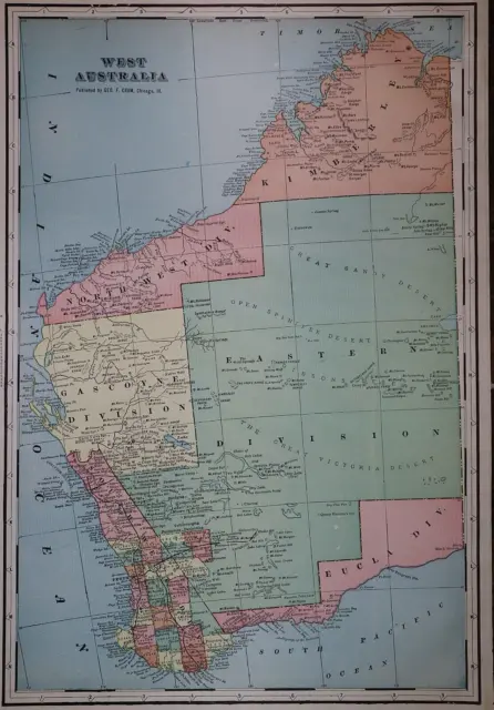 Old 1902 Cram Atlas Map ~ WEST AUSTRALIA ~ (LG13x18) #1388