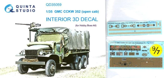 Quinta Studios 1/35 GMC CCKW 352 OPEN CAB TRUCK 3D DECAL COLORED INTERIOR SET HB Quinta Studios 1/35 GMC CCKW 352 OPEN CAB TRUCK 3D DECAL COLORED INTERIOR SET HB