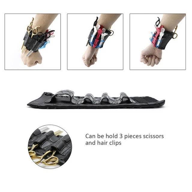 (Black)PU Leather Scissors Bag Wristband Scissor Pouch Storage Bag Barber EOB