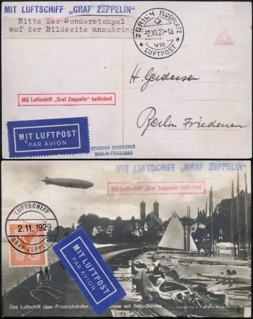 Zeppelin Dt. Reich 1929 Fahrt nach Zürich Bordpost Foto-AK Si 45 B / 1529