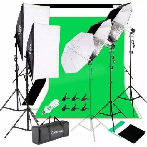 Photo Studio Photography Lighting Kit Umbrella Softbox Backdrop Stand Set