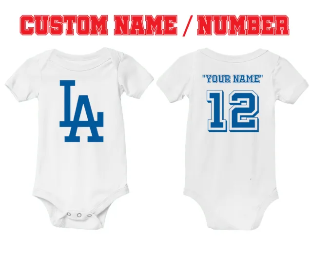 Los Angeles Dodgers Personalized Baby Shirt Kids Bodysuit Boys Girls LA Baseball