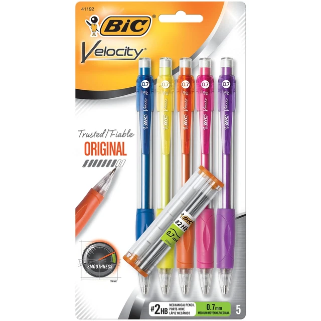BIC Velocity Original Mechanical Pencils, 0.7 mm, Assorted Barrel Colors, Pack