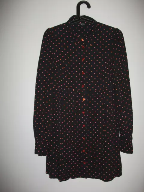 Topshop Kate Moss Black Coral Heart Mini Shirt Shift Dress - Size 12