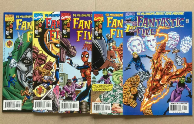 Fantastic Five 1-5 complete set, VF+ to VF/NM Marvel comics.