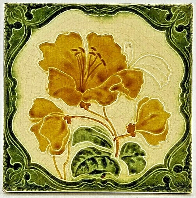 Antique Fireplace Art Nouveau Majolica Tile George Marsden C1900 AE2