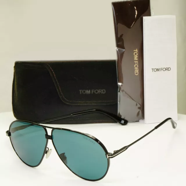 Tom Ford Black Sunglasses Pilot Green Metal Large 64mm Fashion Jet TF 734-H 01N