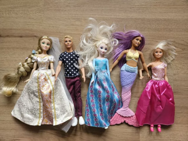 Barbie & Ken Dolls Bundle With Clothes & Shoes Inc. Frozen Anna/ Mermaid