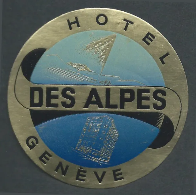 Hotel Des Alpes GENEVE Switzerland - vintage luggage label