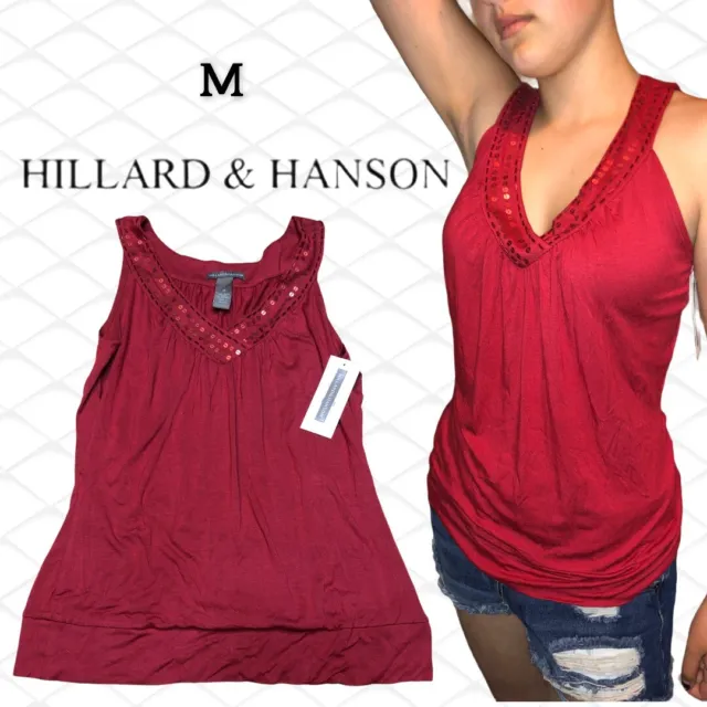 HILLARD & HANSON RED TANK TOP NWT Sleeveless V-neck