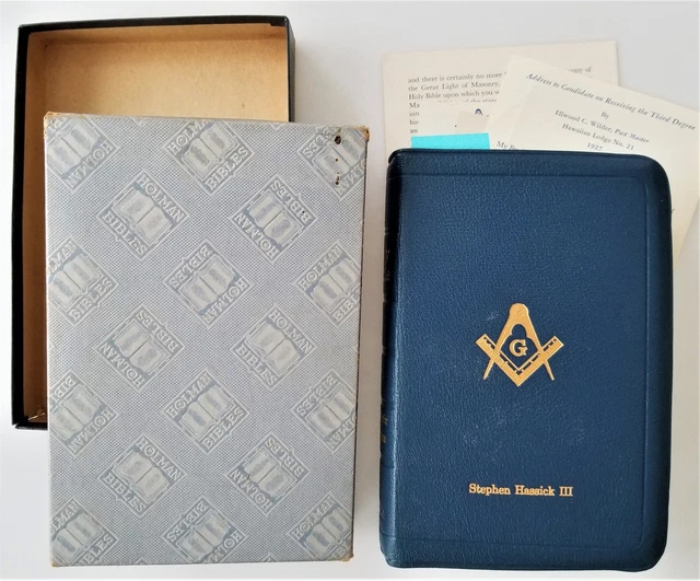 1957 vintage HOLMAN MASONIC BIBLE whitehall bethlehem pa STEPHEN HASSICK III