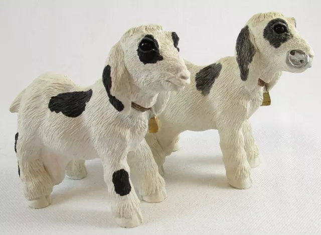 Lot of 2 Stone Critters White w Black Patches Goat Figurines, United Design Corp