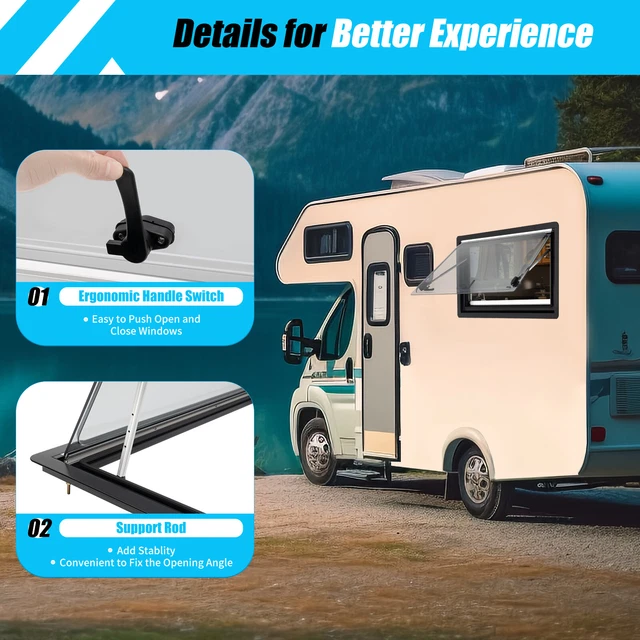 VonVVer Wohnmobil Fenster 900x500mm - Ausstellfenster Mit Sonnenschutz
