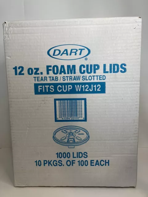 Dart 12oz Foam Cup Lids Tear Tab/Straw Slotted for Cup W12J12 1000ct W12FTS-0500