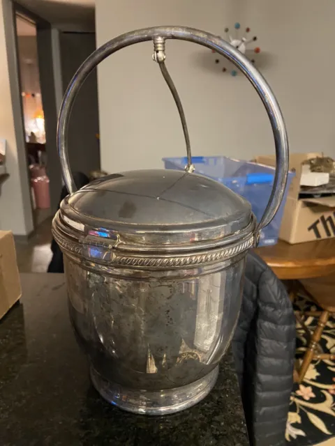 Vintage Sterling Silver Plated Ice Bucket With Sterling Silver Plated Tongs