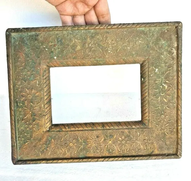Vintage Old Antique Wooden Hand Craved Brass Fitted Wall Hanging Frame Panel