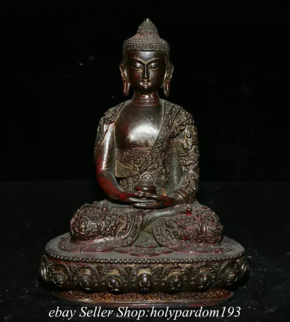 8.8" Old Tibet Tibetan Bronze Shakyamuni Amitabha Buddha Statue Sculpture