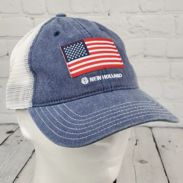 New Holland Blue American Flag Mesh SnapBack Adult Ball Cap Hat