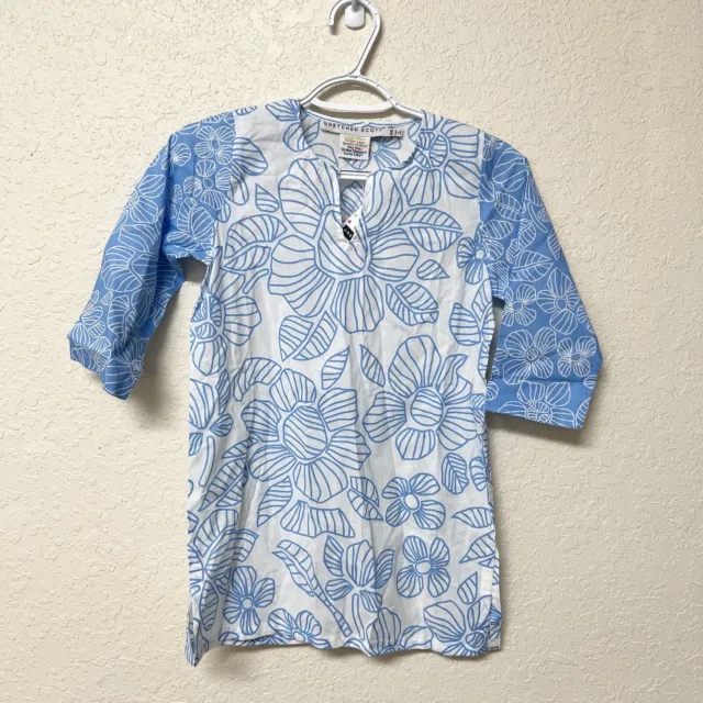 NWT Gretchen Scott Girl's Youth Tunic Shirt Blue Floral Size 6/8 Cotton