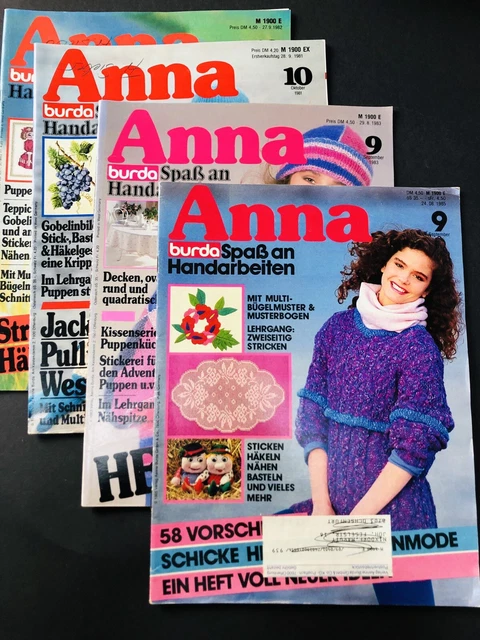 4x Herbst Anna Burda Zeitschrift Nähen Häkeln Stricken Basteln Handarbeiten