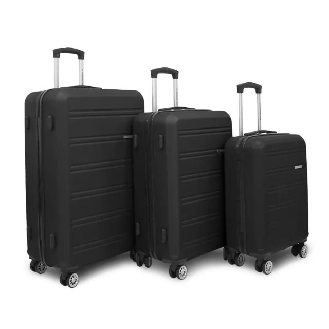 Coque Rigide Noir Cabine Valise Set Robuste ABS Léger Baggage Vacances Sac