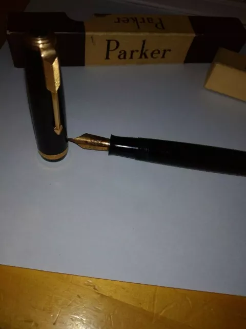 Parker Duofold Black Fountain Pen 14k 'N' with button fill 2