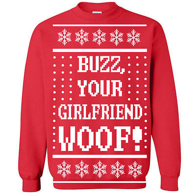 531 Buzz Your Girlfriend Ugly Christmas Sweater woof funny home movie 90s alone