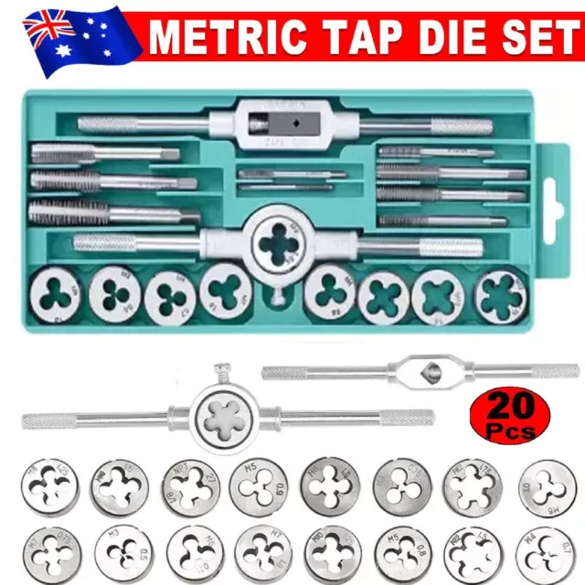 20 PCs Metric Imperial Tap and Die Set Screw Thread Drill Kit Pitch Gauge M3-M12