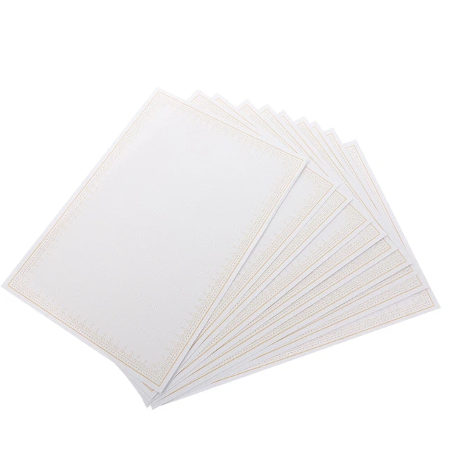 Lot De 10 Papiers Certificats Vierges A4 – Bordures Dorées Élégantes – Idéal Diplômes, Récompenses & Impressions