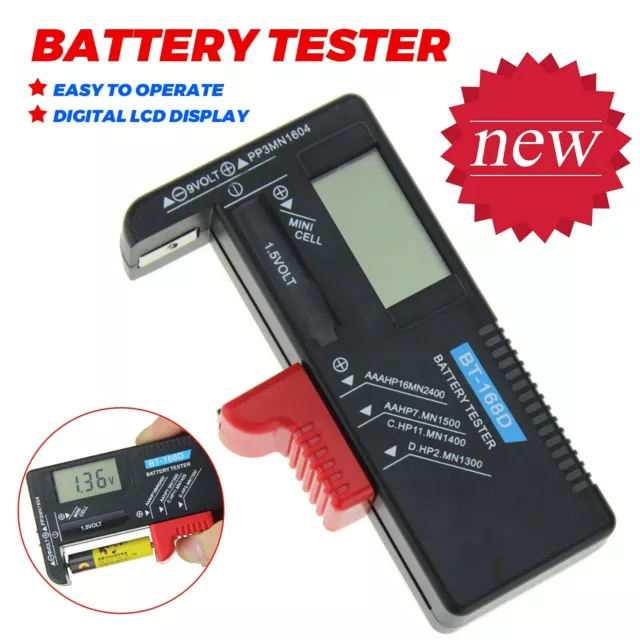 BT168D Akku Batterietester Tester Knopfzellen Prüfgerät für AA/AAA/C/D/9V Neu