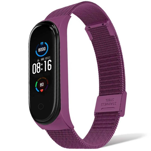 Cinturino in Acciaio Inossidabile Fascia Strap per Xiaomi Mi Band 5 6 Viola