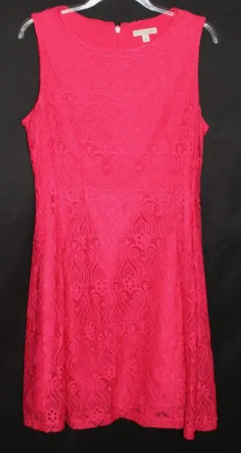 Eva Mendes New York Co knee length fit/flare dress hot pink lace lined size 12