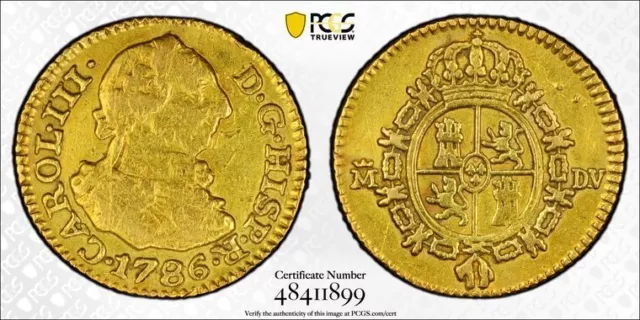 1786 M DV PCGS AU Detail - SPAIN - 1/2 Escudo Coin #46286A