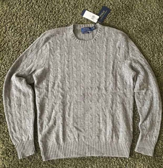 Ralph Lauren Cashmere Sweater, Cable Knit, Size Large, Fawn Gray, New With Tags