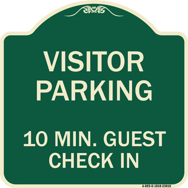 Reserved Parking Visitor Parking, 10 Min. Guest Check In Green & Tan