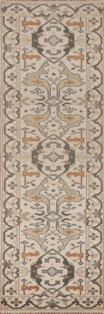 "Alfombra de corredor estrecho oriental de lana Oushak hecha a mano marfil 2' 7"" x 9' 11"