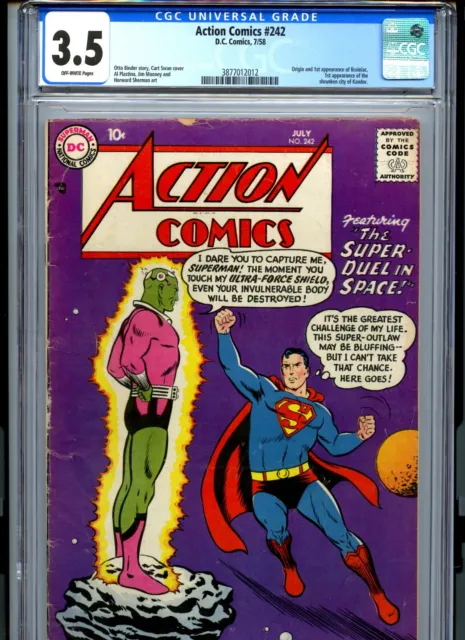 CGC 3.5 Action Comics #242 Origin & 1st App of Brainiac 1st Kandor Superman 1958