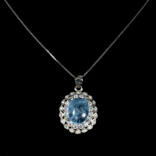 Pendant Blue Aquamarine Genuine Mined Gem Solid Sterling Silver 18 Inch Chain