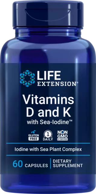 Life Extension Vitamine D Und K Mit Sea-Iodine 60 Kapseln, Immune Stark Knochen